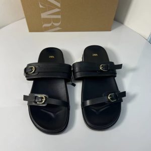 ZA 2024 New Women's Shoes with Buckle Flats Sandals for Beach Slippers to wear at home and out
