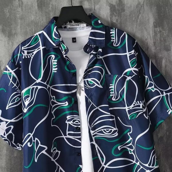 Comic print shirt men's ins trend summer Japanese short-sleeved shirt couple loose design sense niche jacket - Image 3