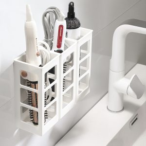 Wall Mounted Curling Iron Organizer Household Wall No Punching Straightener Shelf Hairdressing Tools Organizer Box