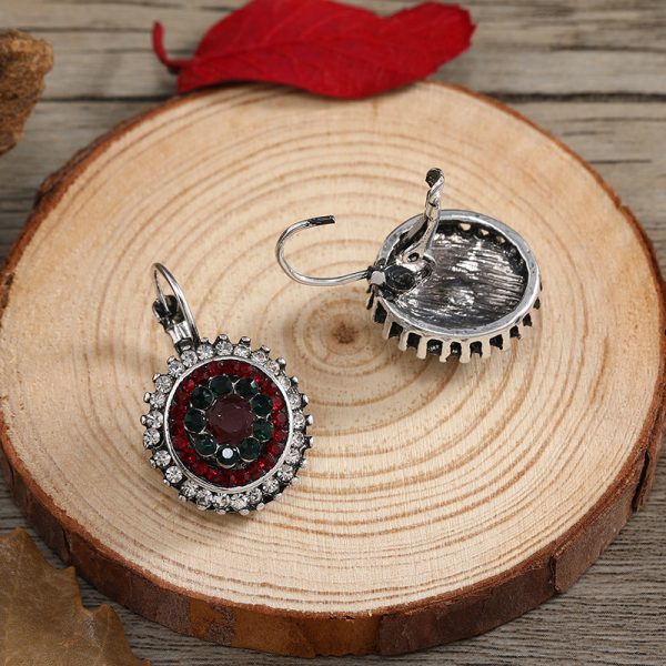 Retro bohemian ethnic style full of diamonds French buckle earrings stud earrings accessories AliExpress ebay hot sale - Image 3