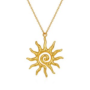 European and American cross-border Amazon popular sunflower necklace women's personality gold hollow pendant fashion simple clavicle chain