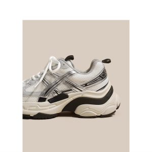 Ruoji Versatile Color-blocking Distressed Platform Daddy Shoes Women's 2024 Spring and Autumn New Mesh Breathable Casual Sports Shoes