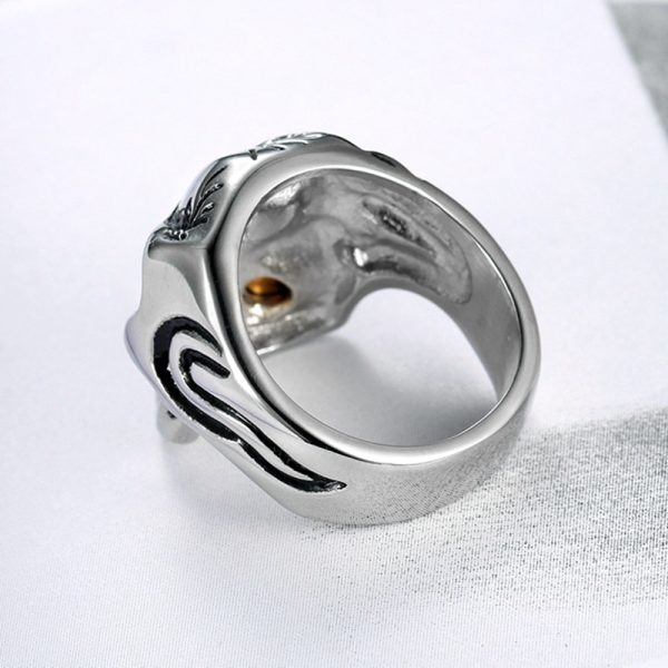 Halloween Skull Ring Men Vintage Diamond-Encrusted Cyclops Dragon Pipe Cigar Skull Ring Halloween Jewelry - Image 4