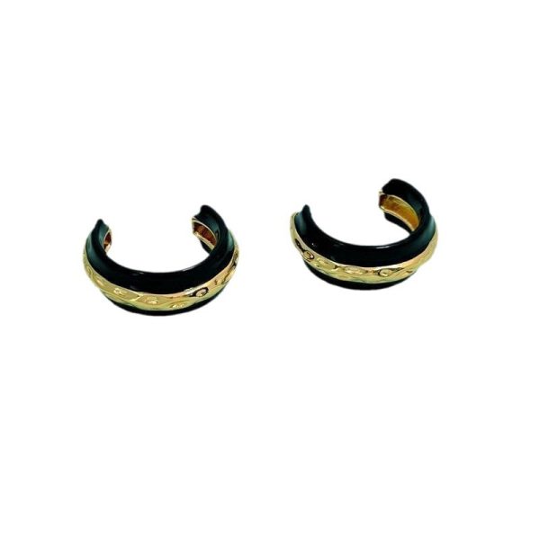 French niche wide C-shaped circle earrings, black gold series, personalized retro stud earrings, temperament, high-end earrings, women - Image 5
