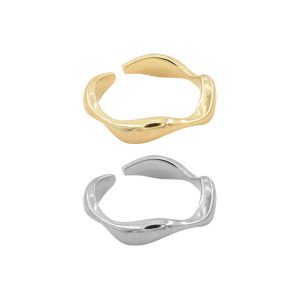 Korean Internet celebrity metal gold and silver two-color index finger opening ring women's cold style fashion personality simple design hand jewelry