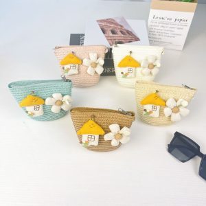 Straw Girls' Summer New Children's Cute Satchel Coin Purse Seaside Beach Sweet Small Bag Cross-border Wholesale