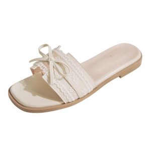 Foreign trade French small fragrance flat slippers women's sandals 2025 summer bow slippers temperament soft sole sandals
