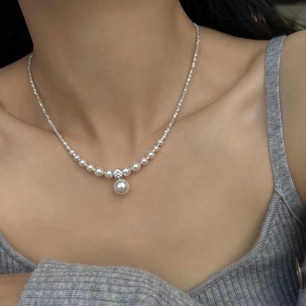 Flash diamond broken silver pearl necklace women's 2023 new hot design sense high-end clavicle chain light luxury niche necklace - Image 4