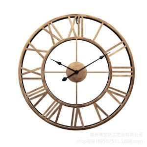 Vintage Roman Wall Clock European Style Cross-border Hot Sale Simple Silent Clock Creative Living Room Decoration Wrought Iron Wall Clock Wholesale