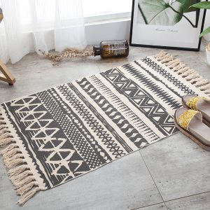 Retro ethnic style, simple cotton and linen, small fresh floor mat, living room, bedroom, bedside mat, retro ethnic style, tassel blanket