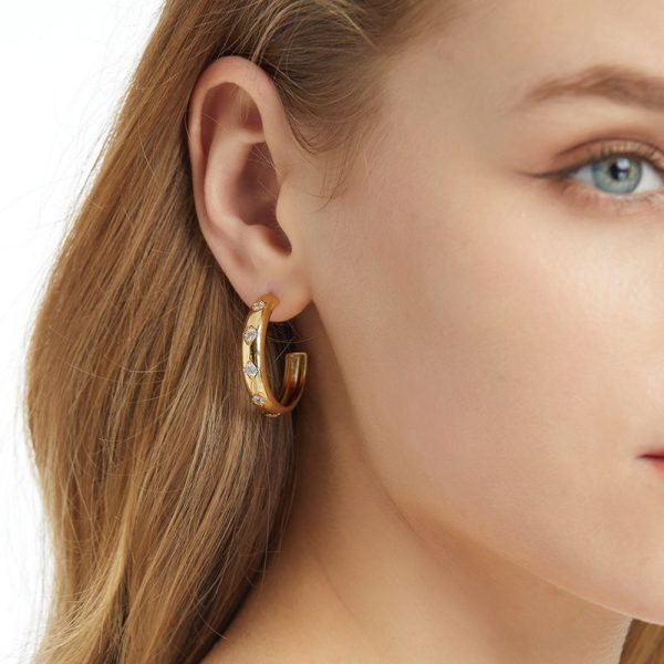 French circle diamond large earrings, women's European and American high-end earrings, niche design, sensory designer, personalized gold earrings - Image 4