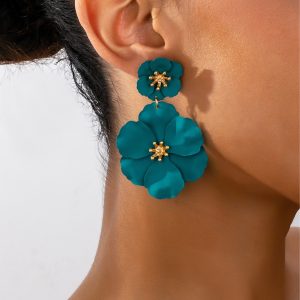 Ou Meisen girl flower earrings, retro long temperament, creative earrings, colorful flower spray paint multi-layer earrings
