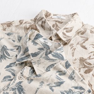 Summer linen personality print comfortable short-sleeved shirt casual breathable linen shirt floral men