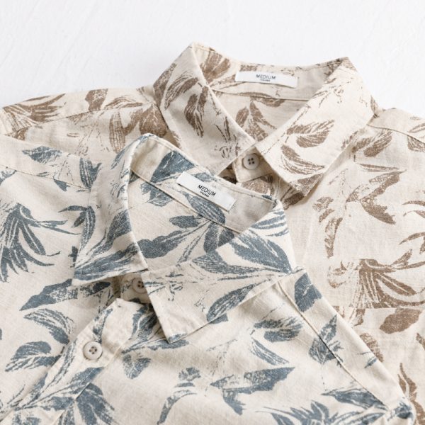Summer linen personality print comfortable short-sleeved shirt casual breathable linen shirt floral men - Image 3