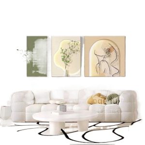 Cream simple living room decoration painting flower high-end sofa background wall painting texture atmospheric sandstone triptych mural