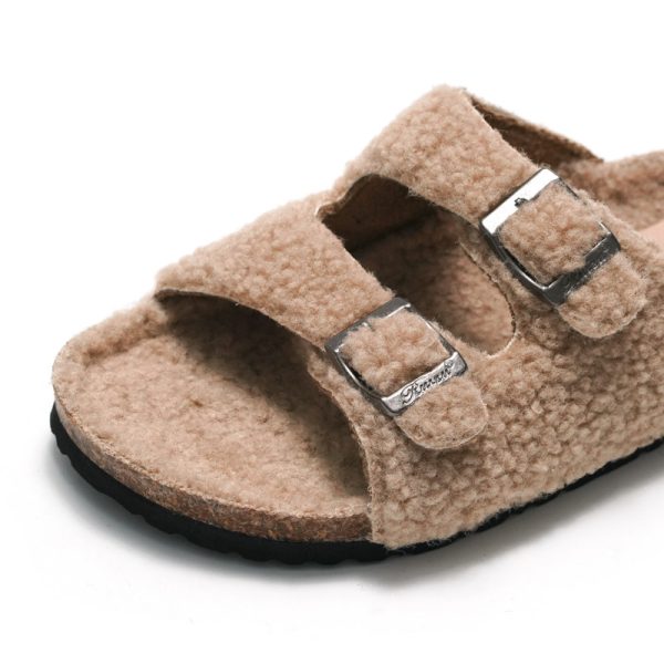 Ruizu new autumn and winter women's cork slippers lamb velvet men's sandals and slippers wear casual beach shoes to keep warm - Image 2