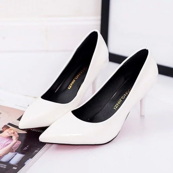 European and American multi-color plus size high heels 2022 pointed toe thin heel shallow foreign trade single shoes women's work shoes patent leather 42 sizes - Image 3