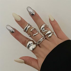 Exaggerated glossy irregular lava line combination ring starfish scallop flower all-over fashion open ring for women