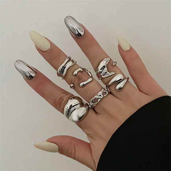 Exaggerated glossy irregular lava line combination ring starfish scallop flower all-over fashion open ring for women - Image 3
