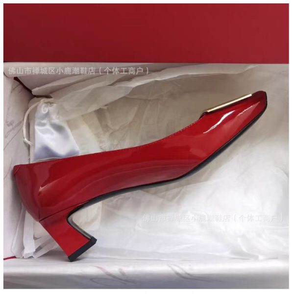 2025RV Square Buckle Single Shoes Women's Mid Heel Block Heel Patent Leather Square Toe Wedding Shoes Commuting Office OL Workplace Women's Shoes - Image 3