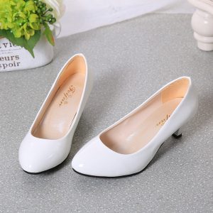 New temperament high heels, pumps, office shiny leather shoes, women's plus-size block heels, work shoes, one piece of delivery