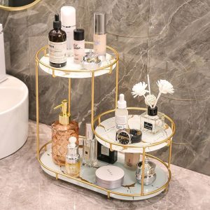 Light luxury cosmetics desktop storage, washstand storage, bathroom storage rack, wrought iron cosmetics shelves, multi-layered