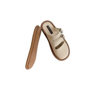 Birkenstocks, summer slip-ons, toe-toe, semi-slippers, women's breathable linen slip-ons, soft-soled cotton linen mules to wear outside