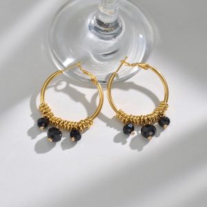 French Popular Vintage Stainless Steel 18K Gold Plated Beaded Round Earrings Women Niche Design 14K Gold Stainless Steel