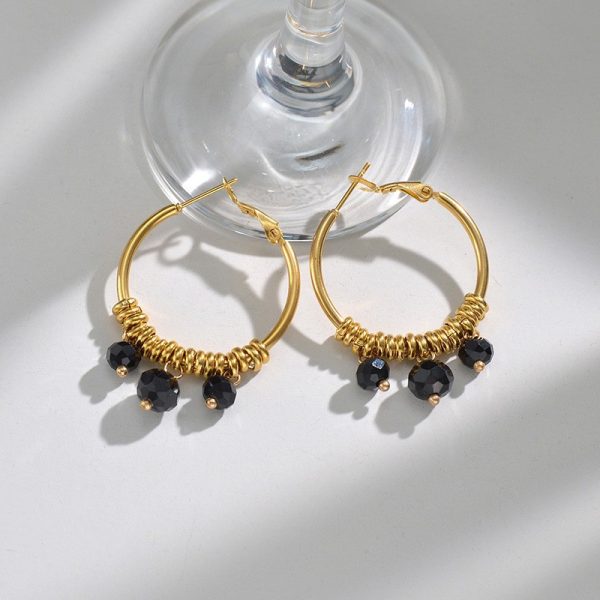 French Popular Vintage Stainless Steel 18K Gold Plated Beaded Round Earrings Women Niche Design 14K Gold Stainless Steel - Image 4