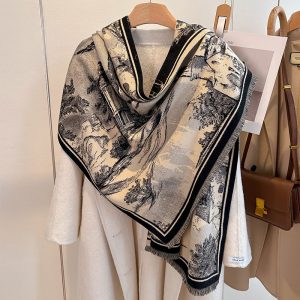 Autumn and winter new European retro oil painting landscape painting elegant fashion high-end women's imitation cashmere warm scarf