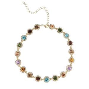 Cross-border same color rhinestone necklace women's foreign trade hot selling personality temperament gemstone necklace round full diamond collarbone chain