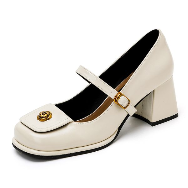 Temperament retro small fragrance style Mary Jane small leather shoes women's 2025 spring and autumn new evening style French thick-heeled shoes - Image 5