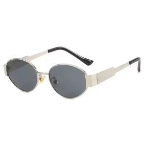Retro old money style metal oval sunglasses, women's sunscreen, high-end sense of small frame, Hong Kong style concave sunglasses