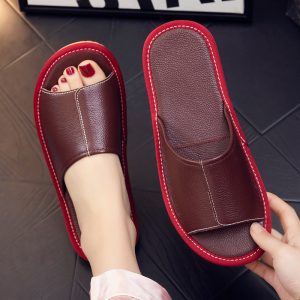High-grade cowhide slippers home indoor floor silent non-slip home men and women leather bedroom sandals all seasons
