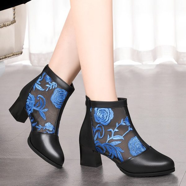 Cross-border mesh sandals women's 2024 spring and summer ethnic style toe sandals thick heel mesh boots foreign trade embroidered women's shoes - Image 2
