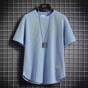 Linen short-sleeved t-shirt men's summer new half-sleeved T-shirt cotton linen solid color loose bottoming shirt white five-quarter sleeves