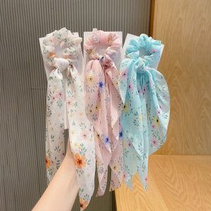 Streamer floral scrunchie ins Internet celebrity new floral head rope silk scarf headband headband scrunchie leather band female tie