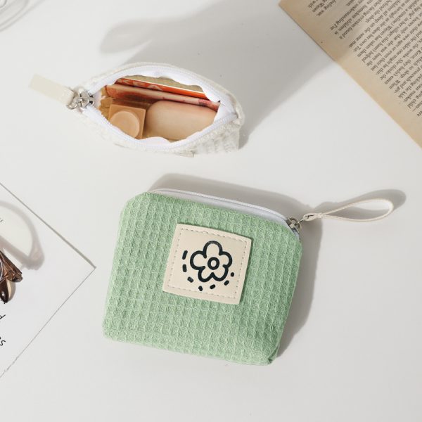 WW Japanese Cute Simple Waffle Coin Purse Women's Small Portable Wrist Bag Summer Flowers New 2024