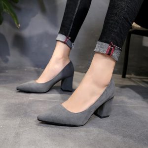 Interview: black high heels, women's pointed toe, work occupation, office work shoes, thick heels, high heels, suede, etiquette shoes