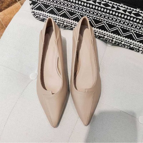 Sampers women's 2023 new spring and summer versatile high heels thick heels office professional pointed toe work leather shoes - Image 2