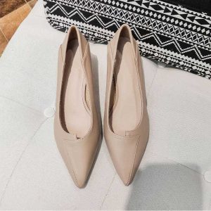 Sampers women's 2023 new spring and summer versatile high heels thick heels office professional pointed toe work leather shoes