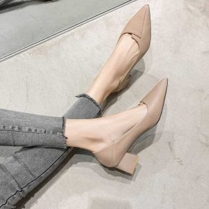 Sampers women's 2023 new spring and summer versatile high heels thick heels office professional pointed toe work leather shoes