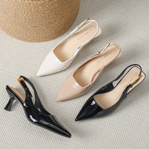 Huilia nude toe sandals women's stiletto heels 2025 summer one-button pointed toe high heels front bag back sandals for women