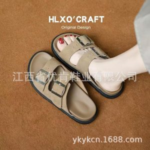Cross-border Internet celebrity same retro sandals with square buckle adjustable thick sole casual-stepping feeling Boken slippers