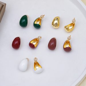 French temperament light luxury earrings female retro C-shaped drop oil enamel glaze S925 silver needle texture simple earrings earrings