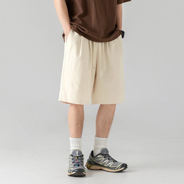 Hanlu Japanese men's texture loose cargo shorts men's summer versatile basic solid color casual pleated cropped pants - Image 2