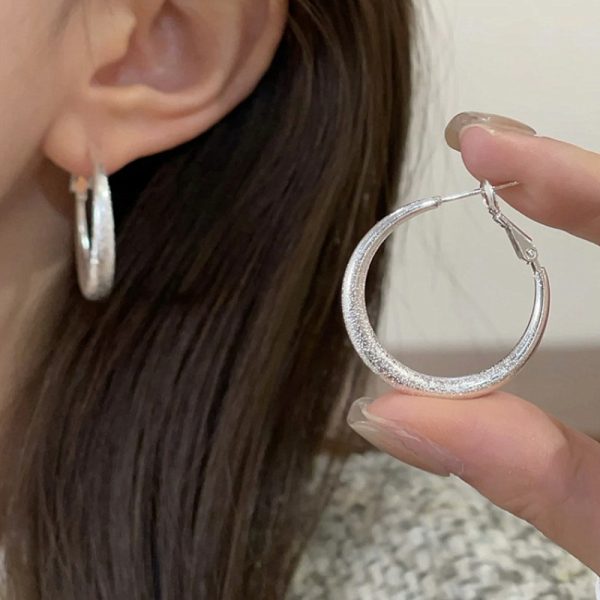 French matte baby's breath hoop earrings women's simple niche design earrings versatile temperament high-end earrings - Image 4