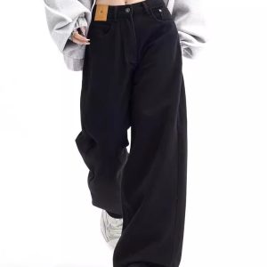 2024 black high-waisted straight jeans women's new spring and autumn pear-shaped body fat high-waisted loose wide-leg pants