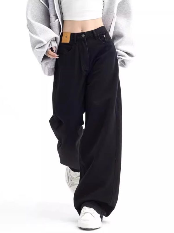 2024 black high-waisted straight jeans women's new spring and autumn pear-shaped body fat high-waisted loose wide-leg pants - Image 2