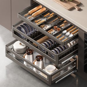 Kitchen pull-out basket cabinet gun gray stainless steel drawer dish storage cabinet drawer drawer bowl basket chopsticks storage box